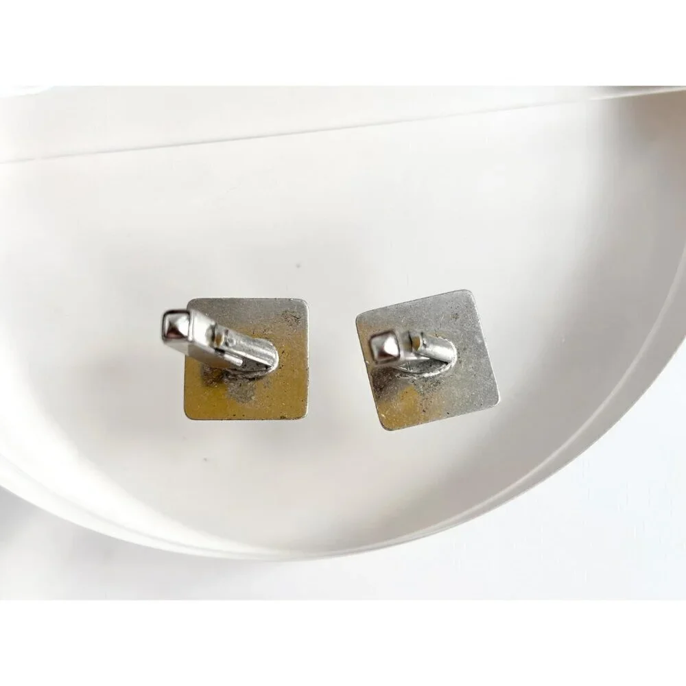 Art Deco Square Shaped Carved Sterling Silver Men's Classic Cuff Links